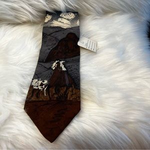 STETSON Cow & Mountain Print All Silk Made in USA Mens Tie